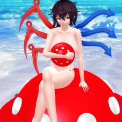 1girls 2025 3d bikini bikini_bottom black_hair_female blush clouds covering_breasts female female_only hati_yukkuri_mmd jpeg looking_at_viewer mmd nue_houjuu open_mouth outdoors pink_eyes_female short_hair_female sky solo_female topless_female touhou ufo unusual_wings water water_reflection white_skinned_female youkai