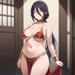 2d ai ai_art ai_generated anime anime_girl anime_style animegirl bangs bare_legs bare_midriff bare_shoulders bare_thighs barefoot belly_button bikini bikini_top black_hair blush boruto:_naruto_next_generations bra bracelet collar gold_(metal) gold_bracelets gold_collar gold_jewelry golden_bracelets golden_collar hanabi_hyuuga hyuuga_hanabi inner_sideboob light-skinned_female light_skin loincloth long_hair long_ponytail metal_collar midriff naruto naruto_(series) naruto_shippuden navel pink_eyes ponytail red_bikini red_bikini_top red_bra red_loincloth sideboob slave slave_bikini slave_collar slave_leia slave_leia_(cosplay) slave_outfit slavegirl thick_thighs underboob