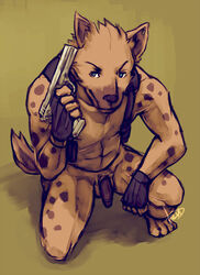 alexeji boulevard furry gun hyena male male_only nude pistol pose ranged_weapon weapon