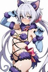 ai_generated dangerous_beast dangerous_beast_cosplay fate/grand_order large_breasts low_twintails nose_blush purple_eyes purple_hair senki_zesshou_symphogear thick_thighs yukine_chris