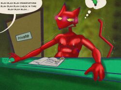 anthro barely_visible_genitalia barely_visible_penis blush bodily_fluids cartoon_network clenched_teeth courage_the_cowardly_dog desperation dialogue english_text felid full_bladder genital_fluids genitals hi_res illegaleel katz_(courage_the_cowardly_dog) leaking_urine male male_peeing mammal nipples offscreen_character omorashi pee_desperation pee_stains peeing penis penis_tip public_urination shaking solo sweat tapping_finger tears teeth text thought_bubble urine urine_pool