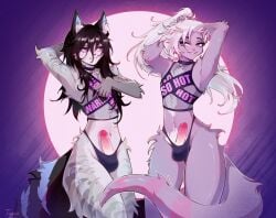 absurd_res anthro canid canine duo felid femboy fox genitals hi_res male male/male mammal mustelid nude otter penis shy tokkot