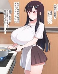 ai_generated apron cooking female huge_breasts kitchen nozomi_(akitokage01) tsundere