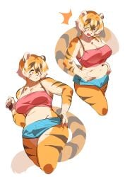 big_breasts breasts cleavage feline female furry huge_breasts mx99926 tagme thick_thighs tiger tiger_girl wide_hips