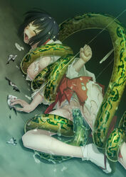 breasts breasts_out censored cum cum_inside endured_face flip_flops japanese_clothes large_breasts midori_miso miko monster rape sandals shreds_of_clothes slime socks_and_sandals tears tentacle torn_clothes vaginal_penetration