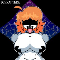 1girls censor_bar censored_eyes dermaptera female female_only oc orange_hair original_character short_hair tape taped_nipples tongue_out white_skin