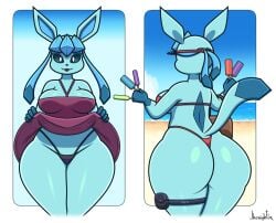 big_ass big_breasts breasts bubble_butt cleavage eeveelution female furry glaceon huge_ass huge_breasts jhenightfox pokemon pokemon_(species) tagme thick_thighs wide_hips