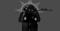 1girls 3d big_breasts big_thighs black_body black_skin dark_body dark_skin dominus english_text female_only grey_background lampshaderr34 nipples nude pov pussy roblox robloxian solo text white_eyes white_pussy