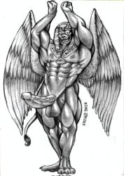 anthro erection king_sphinx male male_only mighty_morphin_power_rangers monster muscular nude penis royceart98 solo sphinx wings