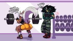 2024 2boys 2d 2d_(artwork) animal_ears animal_humanoid animal_tail ass big_ass big_butt big_tail clothed clothed_male clothing curreeman cyber_lazu cyberlazu dark-skinned_femboy dark-skinned_male dark_skin femboy gym high_resolution highres humanoid hyena_boy hyena_humanoid indie_virtual_youtuber male male_only original original_character phone squat squatting tail virtual_youtuber weightlifting weights working_out workout zombie