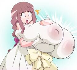 1girl aged_up bandai_namco breast_expansion breast_grab breasts breasts_bigger_than_head digimon digimon_ghost_game female grimphantom human nipples_visible_through_clothing ruri_tsukiyono tagme toei_animation