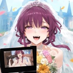 1girls 2boys ai_generated blush cheating cleavage cock_worship dark-skinned_male female happy holding_penis honkai:_star_rail honkai_(series) kafka_(honkai:_star_rail) lewdqueen looking_at_viewer netorare ntr smile tagme tears tongue wedding wedding_dress wedding_veil