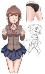 5_fingers art_raffle ass black_panties blue_skirt breasts butt doki_doki_literature_club female green_eyes lolisakuya long_hair monika_(doki_doki_literature_club) natsuki_(doki_doki_literature_club) panties raffle_prize skirt