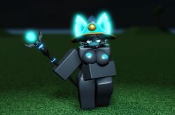 areolae asking_for_it balanced_craft_wars blue_eyes blue_nipples blush cat_ears cat_girl cat_tail dark-skinned_female four_(balanced_craft_wars) holding_breast imminent_sex looking_at_viewer nude nyxwastaken roblox self_upload teasing