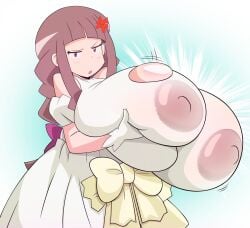 1girl aged_up bandai_namco breast_expansion breast_grab breasts breasts_bigger_than_head digimon digimon_ghost_game female grimphantom human nipples_visible_through_clothing ruri_tsukiyono tagme toei_animation