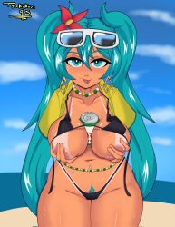 2d beach bikini bikini_aside bikini_tan brazil brazilian brazilian_female brazilian_miku busty female female_focus female_only hatsune_miku hourglass_figure micro_bikini outdoors outside tagme tan tan_body tan_skin tanline tsukikuro95 vocaloid wide_hips