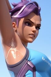 1girls 3d ai_generated armpit_fetish armpits cum_on_armpit dark-skinned_female female female_only hi_res overwatch overwatch_2 solo sombra