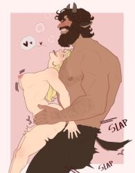 about_to_cum beard bearded big_arms big_biceps big_male big_pecs blonde_female blonde_hair blue_eyes blue_eyes_female blush blushing_female blushing_male curly_hair doggy_style doggy_style_position dominant dominant_male domination elf elf_female enamored facial_hair faun from_behind from_behind_position fucked_from_behind fucked_silly george_(character) goat_ears goat_horns goat_tail gritted_teeth gritting_teeth hairy hairy_arms hairy_chest hairy_male hands_on_thighs heart hearts_around_head heavy_breathing hieryphs_(artist) hunk impregnation_attempt intense_sex interspecies interspecies_sex long_blonde_hair long_hair long_hair_female looking_at_partner manly messy_sex motion_lines muscle muscular muscular_male mythological_creature pale-skinned_female pale_skin pink_nipples rough_sex satyr shaking shaking_breasts size_difference slap slapping_ass standing standing_doggy_style standing_sex straight straight_sex tan_body tan_skin tan_skinned_male tongue_out