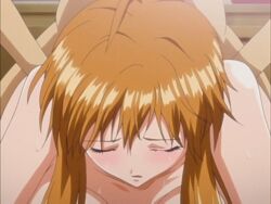 1boy ahoge animated antenna blush bouncing_breasts breasts brother_and_sister doggy_style green_eyes incest large_breasts long_hair male misaki_(renketsu_houshiki) moaning nude orange_hair pleasure_face renketsu_houshiki sex siblings sweat tear tongue torogao