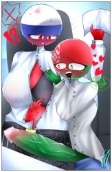 1futa 1girls 44waa29304 annoyed_expression belarus_(countryhumans) big_penis countryhumans countryhumans_girl exposed_breast foreskin futanari horny imminent_sex mouth_open multicolored_eyes russia_(countryhumans) tagme undressing_another undressing_partner veiny_penis wanting_sex