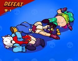 aftermath brawl_stars colette_(brawl_stars) covered_in_cum cum cum_inside edit edited family_guy_death_pose fang_(brawl_stars) lola_(brawl_stars) meme ripped_clothing spank_marks yamcha_death_pose