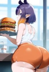 ai_generated ass big_ass hololive hololive_english hololive_myth hooters hooters_uniform huge_ass large_ass ninomae_ina'nis pointy_ears short_hair short_shorts shorts tank_top thick_thighs virtual_youtuber vtuber waitress