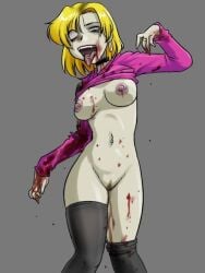 bite blood hungry infected leggings tongue_piercing torn_clothes undead zombie_girl