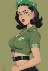 ai_generated american_dad army army_cap army_girl army_uniform belt beret black_hair colombian colombian_army_soldier_1 colombian_female crop_top facepaint female female_focus female_only green_beret latina latina_female looking_at_viewer pin_up red_lipstick