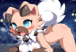 big_breasts big_tits breasts naked naked_female nude pokemon pokemon_(species) rockruff tits