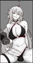 1futa artificial_vagina before before_masturbation big_breasts big_penis breasts clothed clothing covered_breasts erection fate/grand_order fate_(series) futa_only futanari human jeanne_alter legs_apart legs_spread light-skinned_futanari light_skin long_hair looking_at_viewer mostly_nude penis seductive seductive_look seductive_smile sex_toy sitting solo solo_futa todding