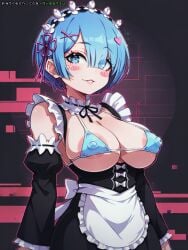 ai_generated big_breasts blue_eyes blue_hair breasts_focus gigatsu maid maid_uniform re:zero_kara_hajimeru_isekai_seikatsu rem_(re:zero) seductive visible_nipples