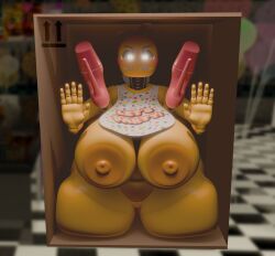 3d 3d_(artwork) big_breasts breasts cleavage female five_nights_at_freddy's furry huge_breasts nipples notsafeforgek packaged tagme thick_thighs toy_chica_(fnaf) wide_hips