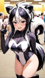 ai_generated animal_ears animal_tail cosplay cute skindentation skunk tail thighhighs tight_clothing