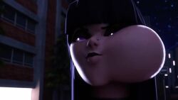 3d cheek_bulge chewing choker choker_snapping cruel_pred female female_pred female_prey fringe fringe_hair gigantic_breasts goth goth_girl hallie_(thekid) hard_vore huge_breasts massive_breasts mini_giantess muffled_scream neck_bulge oral_vore purple_eyes screaming_in_pain screaming_prey sound swallowing tagme thekid video vore