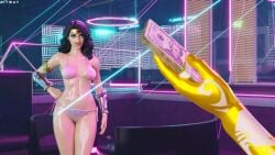 3d bikini bikini_bottom bikini_top bracelet bracelets dc dc_comics diana_prince female fortnite hand_on_hip kitway looking_at_partner midas_(fortnite) money oil oiled oiled_skin sex_for_money shiny shiny_skin smile smiling strip_club tiara wonder_woman wonder_woman_(fortnite)