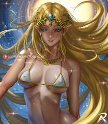 bikini blonde_hair blue_eyes freckles hylian hylian_ears long_hair nintendo pointy_ears princess_zelda royalty tagme the_legend_of_zelda tonyraart zelda_(twilight_princess)