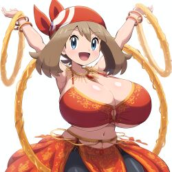 1girls ai_generated alternate_breast_size big_breasts blue_eyes breasts brown_hair cleavage female female_focus female_only game_freak huge_breasts large_breasts light-skinned_female light_skin may_(pokemon) mayday_(artist) nintendo pokemon short_hair solo solo_female solo_focus tight_clothing