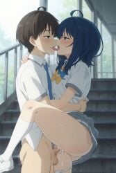 ai_generated big_ass big_breasts blue_eyes blue_hair blush breasts censored censored_penis censored_pussy kissing_while_penetrated long_hair lovehuwu make_heroine_ga_oo_sugiru! nukumizu_kazuhiko school_uniform schoolgirl sex_for_money socks vagina vaginal_penetration vaginal_sex yanami_anna