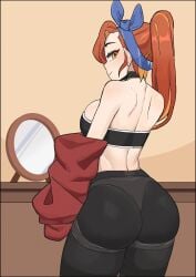 1girls ass dat_ass female hyyun june_(hyyun) looking_at_viewer oc orange_hair original_character