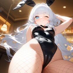 1:1 1:1_aspect_ratio 1girls ai_generated akari_oborodzuka bar beige_lips beige_lipstick black_bowtie black_bunny_ears black_leotard blossomtea blue_eyes blunt_bangs blush blush_lines bowtie breasts bunny_ears bunny_girl bunnysuit cameltoe closed_mouth closed_mouth_smile covered_navel depth_of_field eyebrows eyebrows_visible_through_hair eyelashes feet_out_of_frame fishnet_pantyhose glistening glistening_body glistening_hair glistening_skin glossy glossy_lips indoors kivotosxl_(model) leotard light_blush long_hair masa_works_design navel navel_visible_through_clothes one_eye_closed oni_to_kitsune_no_hanashi pantyhose playboy_bunny playboy_bunny_costume playboy_bunny_leotard portrait pushing_hair_back self_upload smile solo solo_focus white_hair yodayo