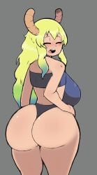 1girls ass ass back_view big_breasts closed_eyes kobayashi-san_chi_no_maidragon large_breasts long_hair looking_back lucoa quetzalcoatl_(dragon_maid) shocked sideboob sketchydrawin surprised