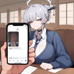 1futa ai_assisted breasts dick_pic flappytsk futanari grey_hair huge_cock light-skinned_futanari phone pov sexting solo_focus texting