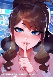 ai_generated female female_only game_freak hilda_(pokemon) imminent_anal imminent_sex nintendo pokemon pokemon_bw public shush shushing sinderellaart thiccwithaq_(ai_style)