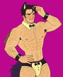 abs armpit_hair bara beowulf_(skullgirls) biceps big_bulge blush bulge daddy dilf male male_nipples male_only manly mature_male muscular_male nipples pecs penis_outline shypurples113 skullgirls underwear