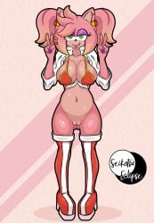 amy_rose artist_logo artist_name big_breasts bikini female female_only green_eyes gyaru huge_breasts seikatsueclipse sonic_(series) sonic_the_hedgehog_(series)