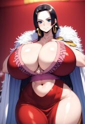 ai_generated black_hair blue_eyes boa_hancock breasts breasts_bigger_than_head cleavage collarbone female female_only gigantic_breasts huge_breasts large_breasts minmin one_piece solo