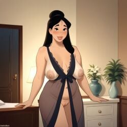 1girls ai_generated asian asian_female blush breasts chubby darkeffect fa_mulan female female_only lips looking_at_viwer mulan mulan_(1998_film) nightgown pussy standing