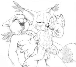 after_sex breasts cum cum_on_breasts cum_on_face cum_on_stomach cumshot david_siegl digimon female gatomon male nude orgasm raccoon sex straight tongue tongue_out