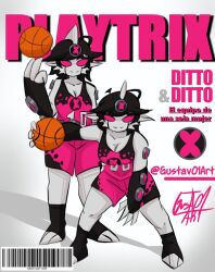 2girls alien alien_girl barcode basketball basketball_(ball) basketball_uniform ben_10 chaquetrix ditto_(ben_10) female female_only gustav01art magazine magazine_cover pink_eyes solo solo_female splixson text