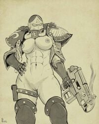 1girls adepta_sororitas artist_request black_and_white female functionally_nude functionally_nude_female helmet imperium_of_man monochrome power_armor sister_of_battle tagme_(artist) warhammer_(franchise) warhammer_40k